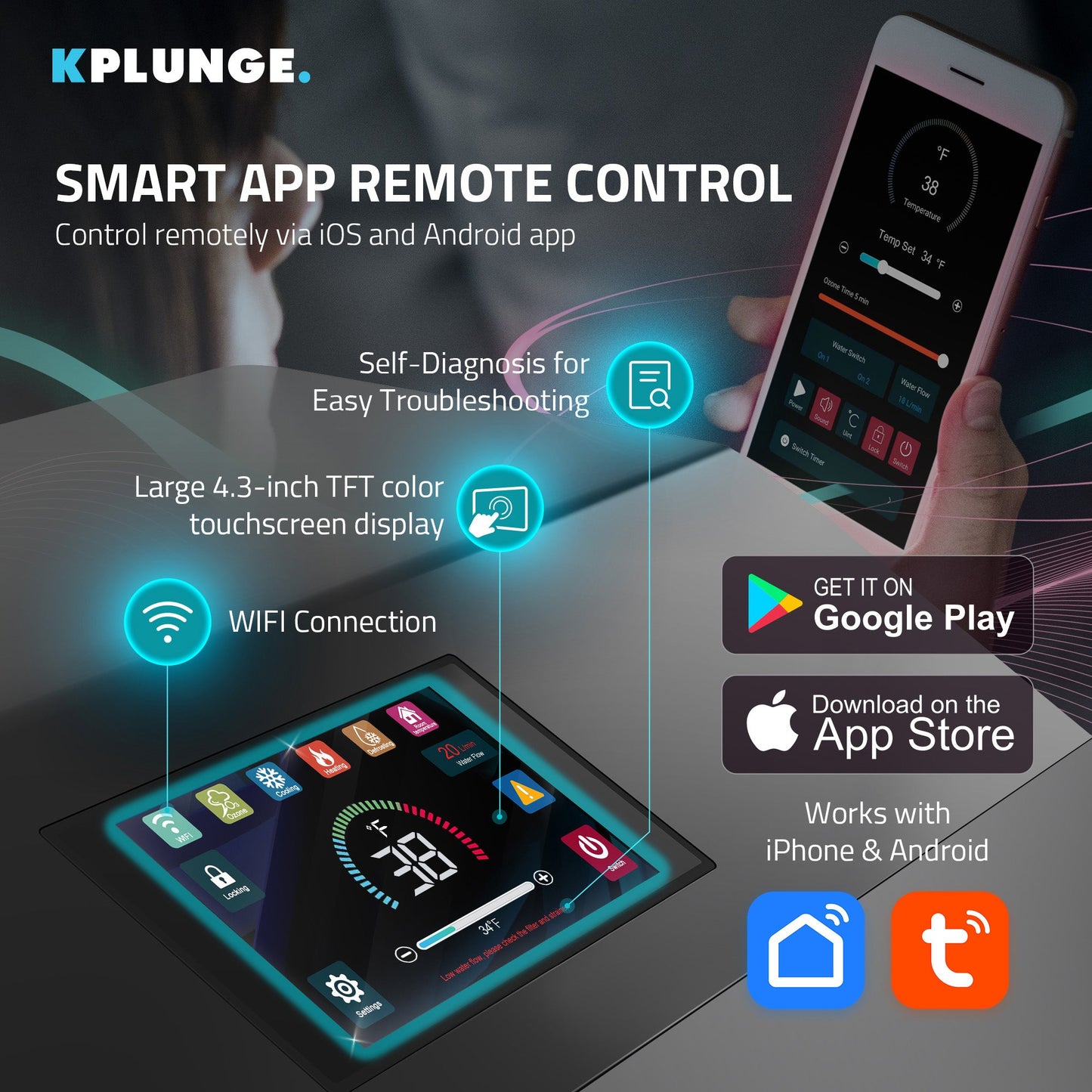 K-Plunge Gale 3/4 hp Black Cold Plunge Chiller and Heater With WiFi App Control and Filter