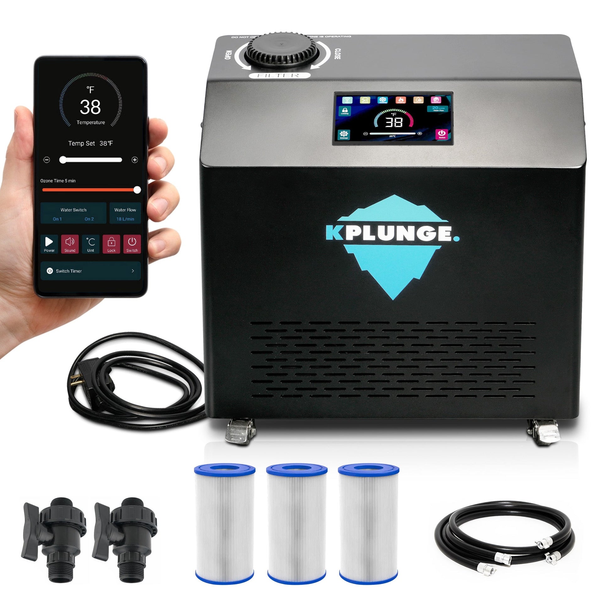 K-Plunge Gale 3/4 hp Black Cold Plunge Chiller and Heater With WiFi App Control and Filter