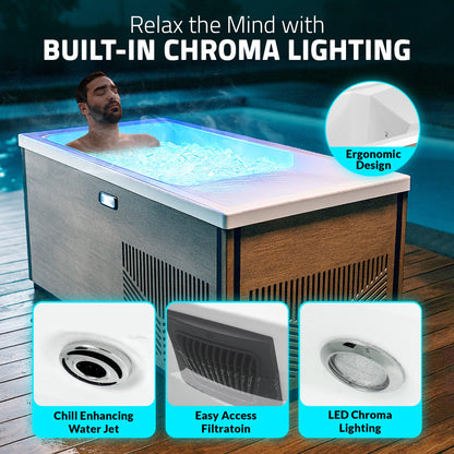 K-Plunge Iroquois 67" Chestnut 1-Person Mono-Jet All-in-One Cold Plunge and Hot Tub With Built-in Chiller and Heater