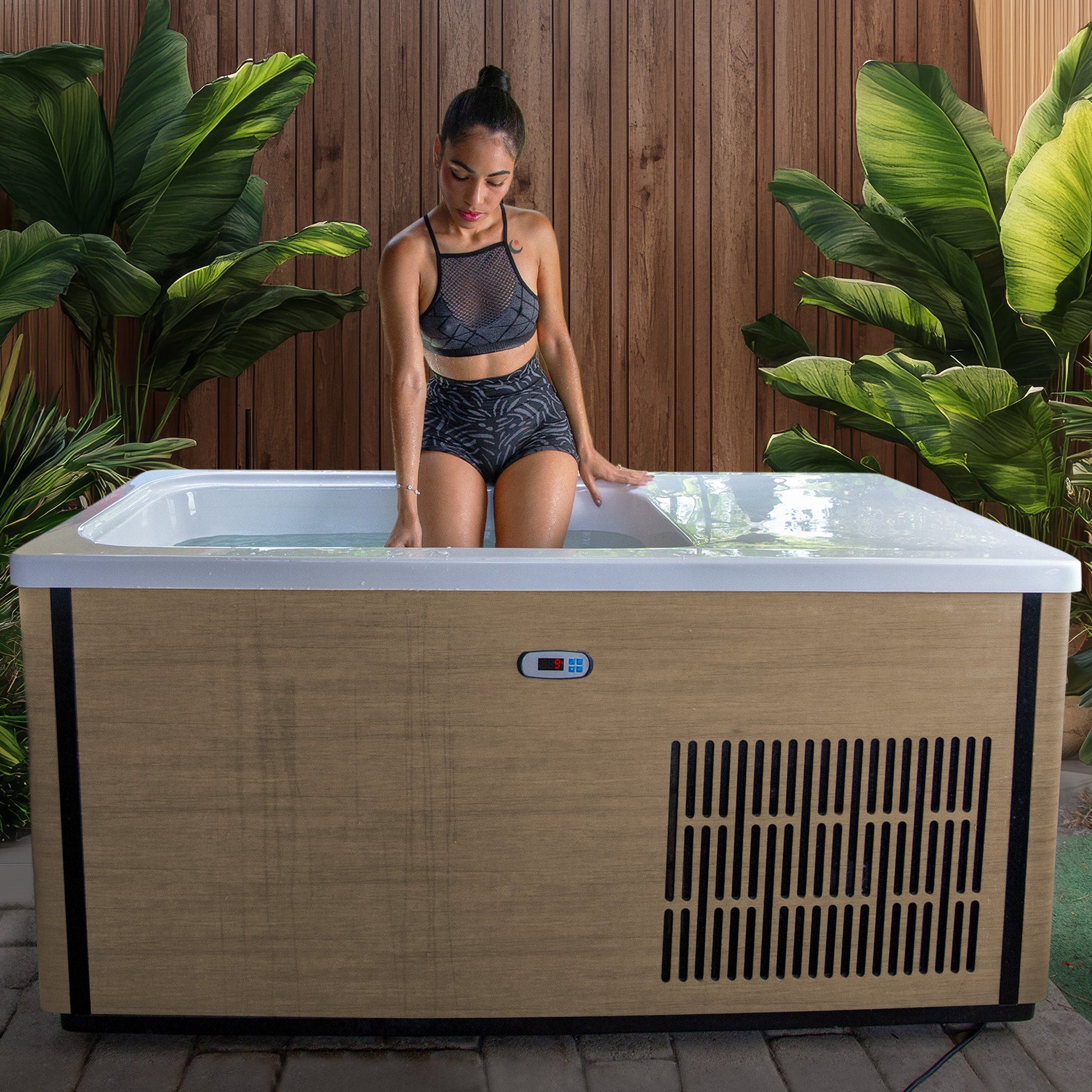 K-Plunge Iroquois 67" Chestnut 1-Person Mono-Jet All-in-One Cold Plunge and Hot Tub With Built-in Chiller and Heater