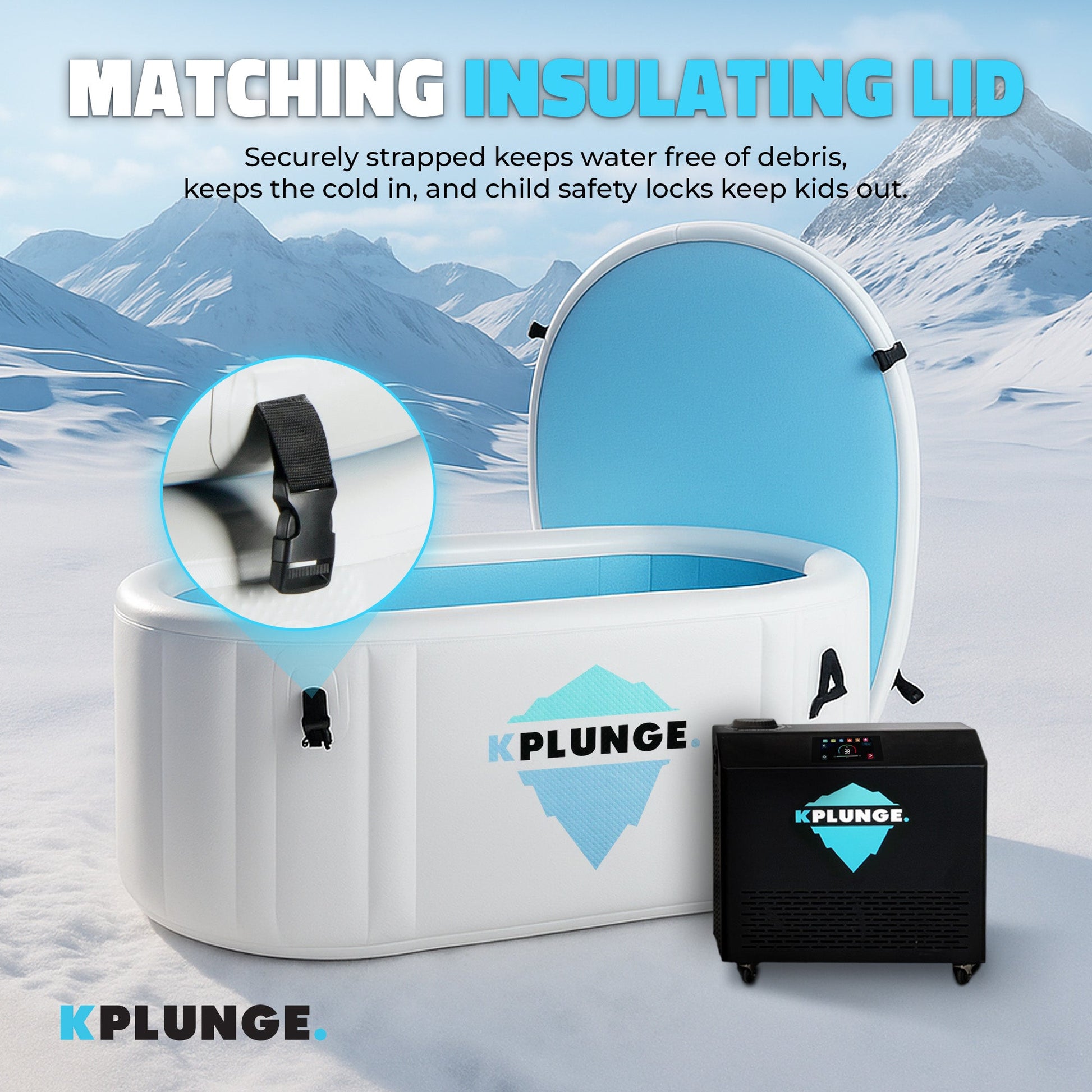 K-Plunge Kodiak 60" Gray 1-Person Inflatable Cold Plunge Ice Bath Tub/Hot Tub With PVC Insulated Lid, Hand Pump, Repair Kit and 1 hp Chiller