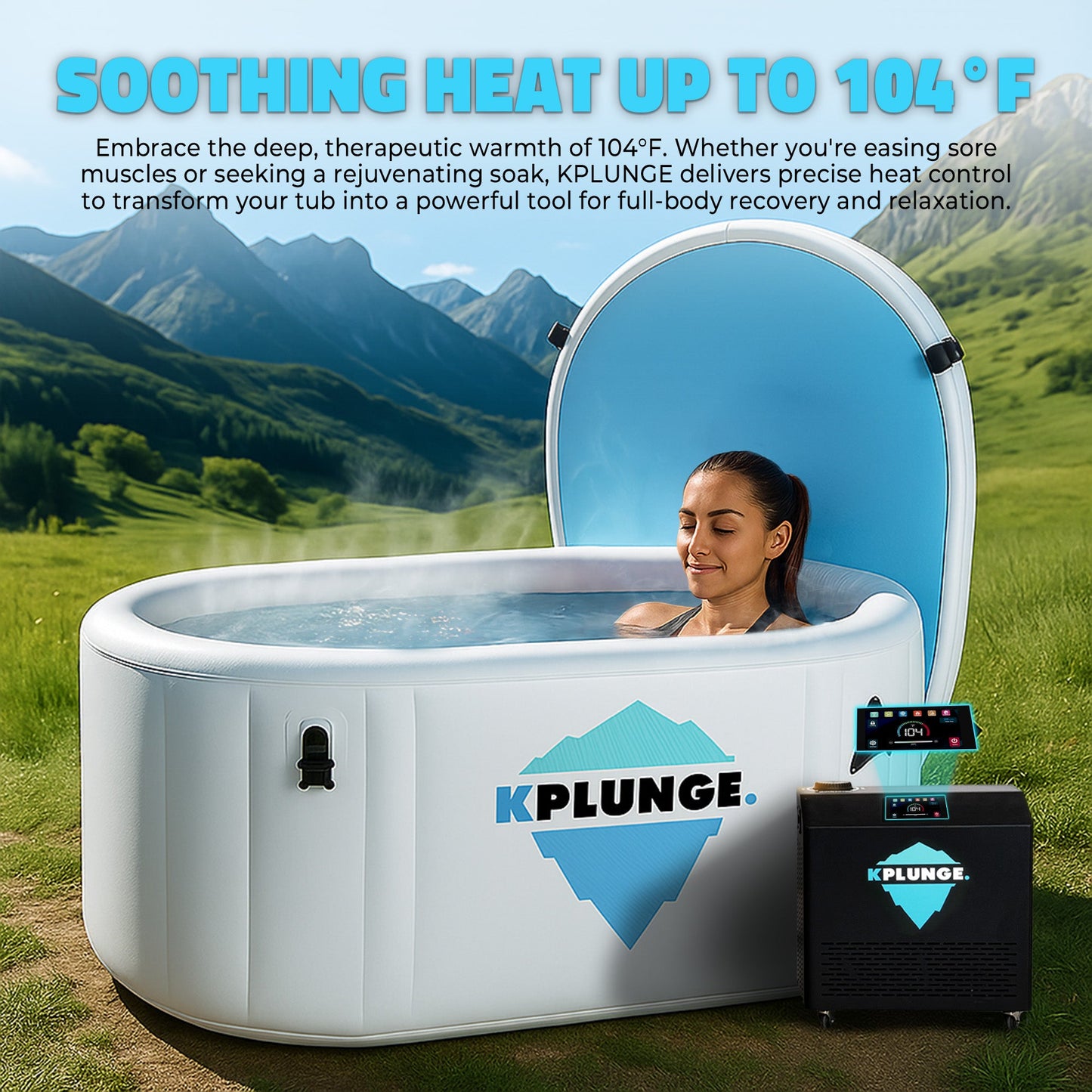K-Plunge Kodiak 60" Gray 1-Person Inflatable Cold Plunge Ice Bath Tub/Hot Tub With PVC Insulated Lid, Hand Pump, Repair Kit and 1 hp Chiller