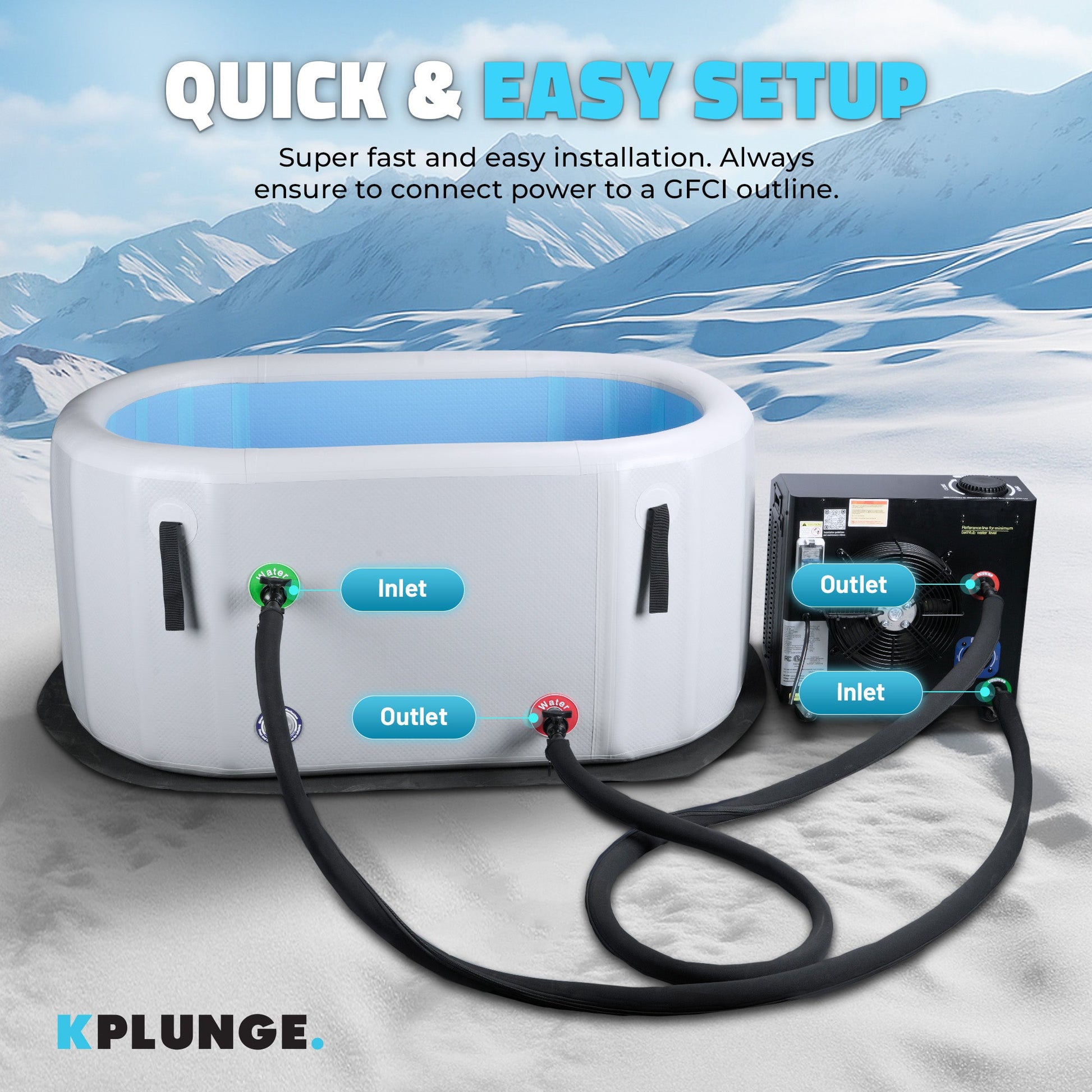 K-Plunge Kodiak 60" Gray 1-Person Inflatable Cold Plunge Ice Bath Tub/Hot Tub With PVC Insulated Lid, Hand Pump, Repair Kit and 1 hp Chiller