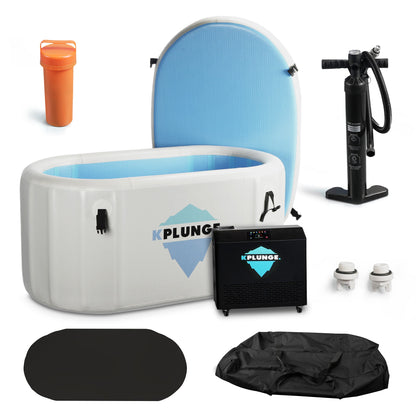 K-Plunge Kodiak 60" Gray 1-Person Inflatable Cold Plunge Ice Bath Tub/Hot Tub With PVC Insulated Lid, Hand Pump, Repair Kit and 1 hp Chiller