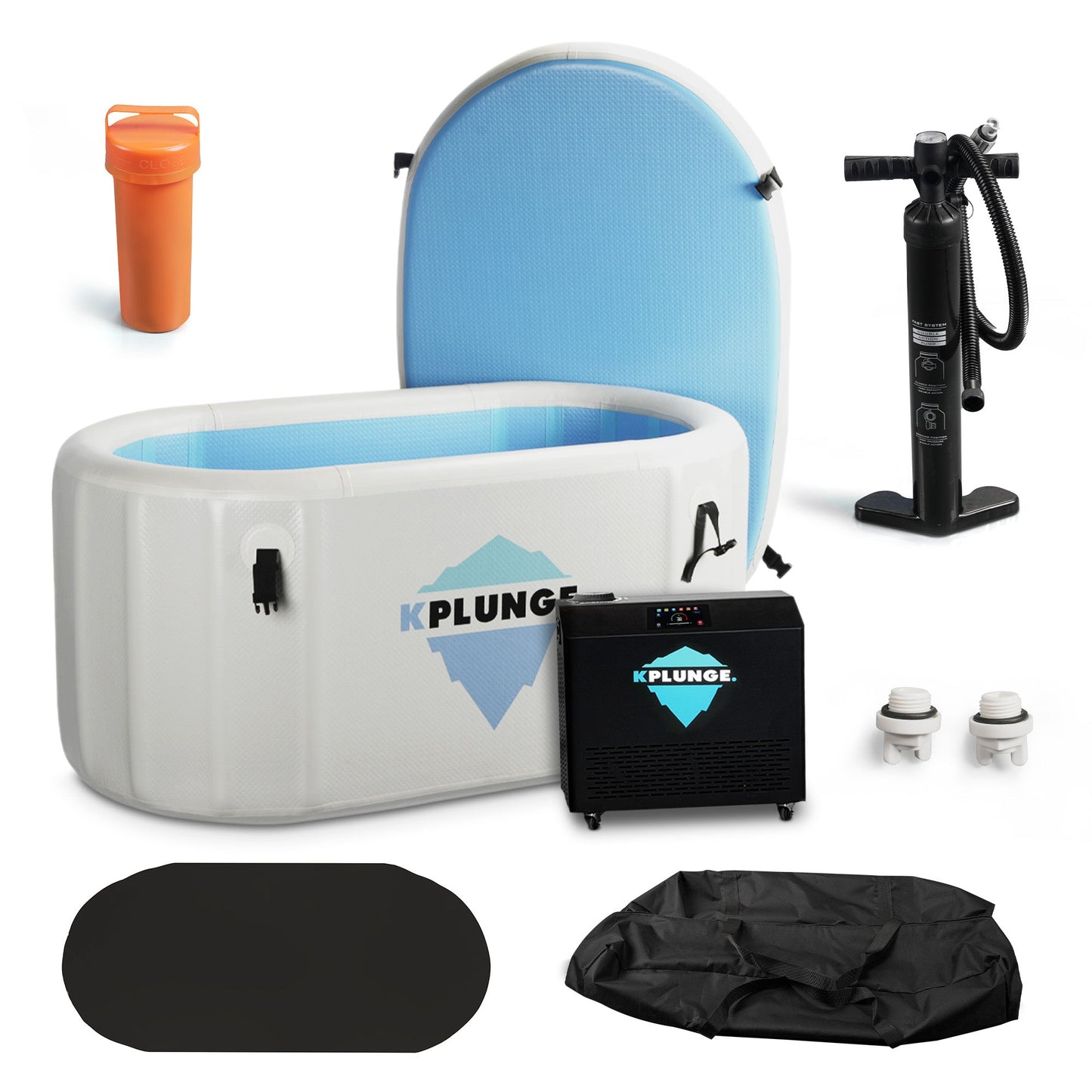 K-Plunge Kodiak 60" Gray 1-Person Inflatable Cold Plunge Ice Bath Tub/Hot Tub With PVC Insulated Lid, Hand Pump, Repair Kit and 3/4 hp Chiller
