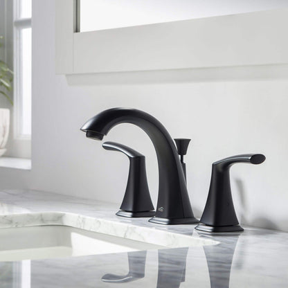KIBI Stonehenge 8" Widespread Bathroom Sink Faucet with Pop-up In Matte Black Finish