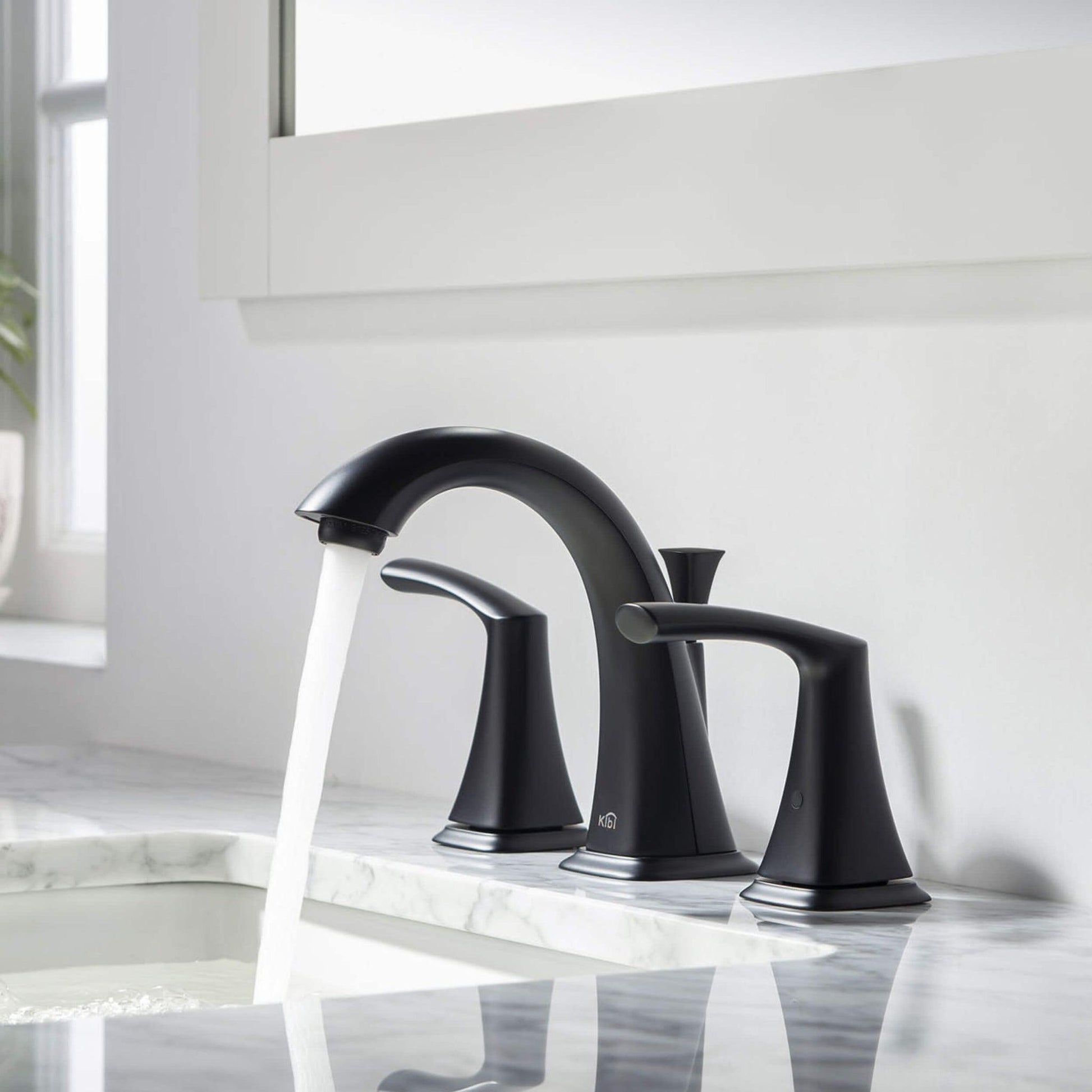 KIBI Stonehenge 8" Widespread Bathroom Sink Faucet with Pop-up In Matte Black Finish