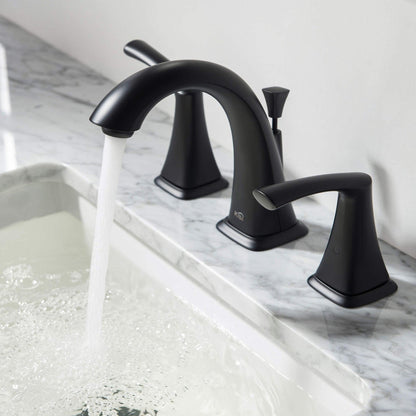 KIBI Stonehenge 8" Widespread Bathroom Sink Faucet with Pop-up In Matte Black Finish