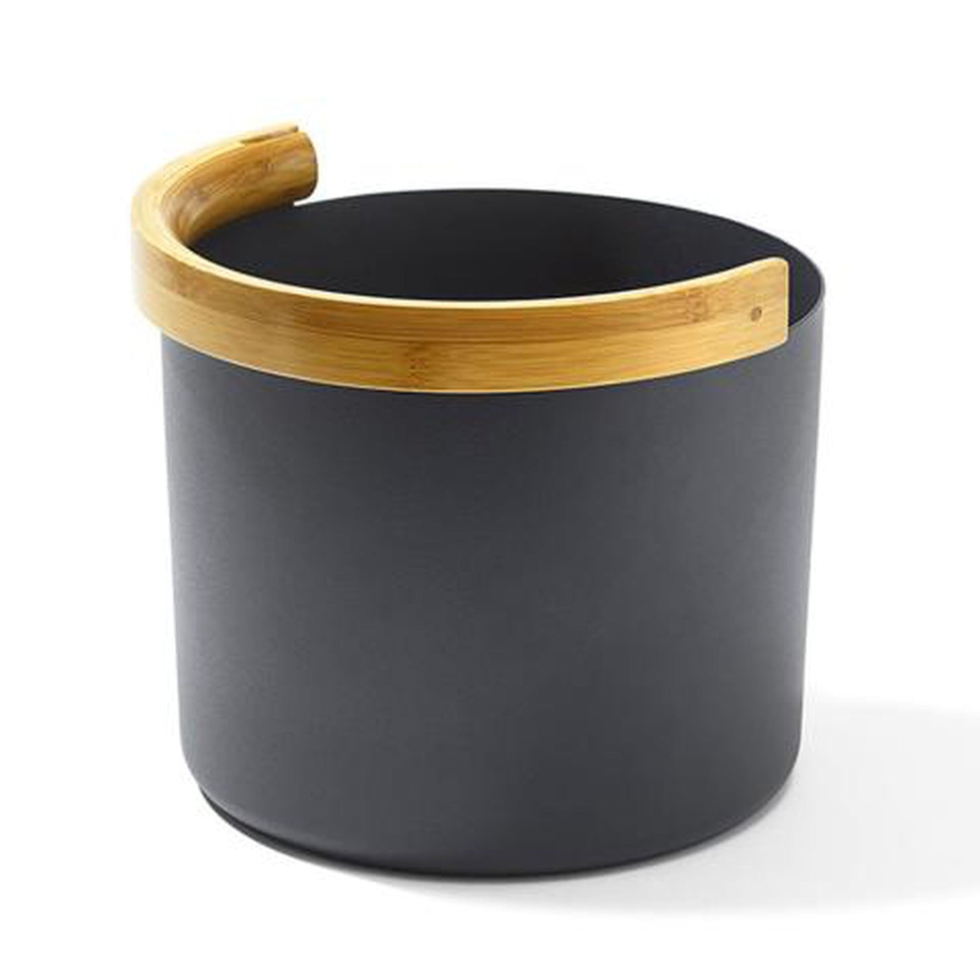 Kolo Sauna 8" H x 9" D 1.5 Gallon Black Aluminum Bucket With Bamboo Curved Handle