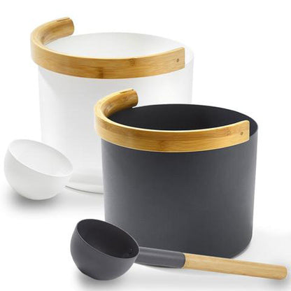 Kolo Sauna Black 1 Gallon Water Capacity Bucket With Curved Handle and Bamboo Handle Ladle Set