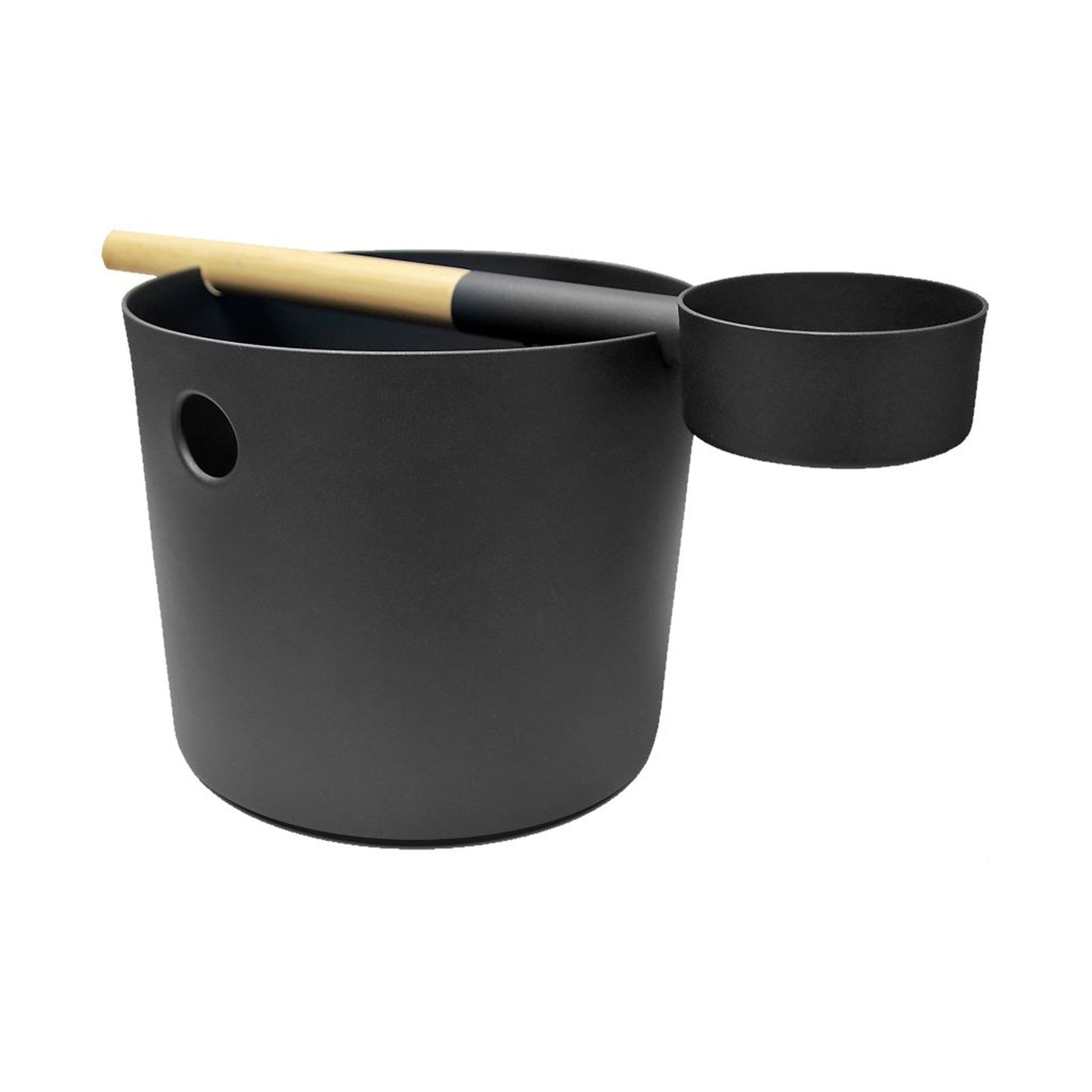 Kolo Sauna Black High-Quality Aluminum Bucket and Long-Lasting Bamboo Ladle Set