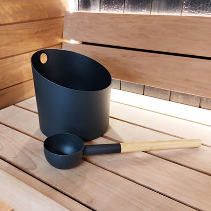 Kolo Sauna Set 4 Bamboo and Aluminum Black Bucket and Ladle Set