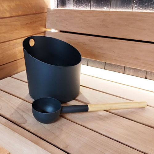 Kolo Sauna Set 4 Bamboo and Aluminum Black Bucket and Ladle Set