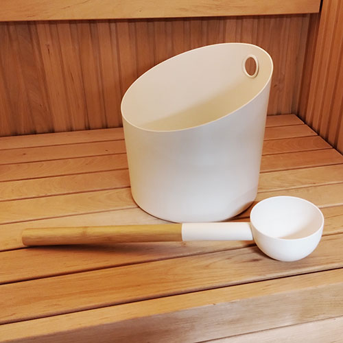 Kolo Sauna Set 4 Bamboo and Aluminum White Bucket and Ladle Set