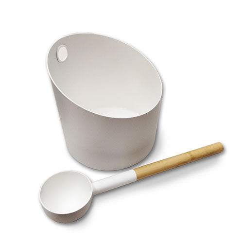 Kolo Sauna Set 4 Bamboo and Aluminum White Bucket and Ladle Set