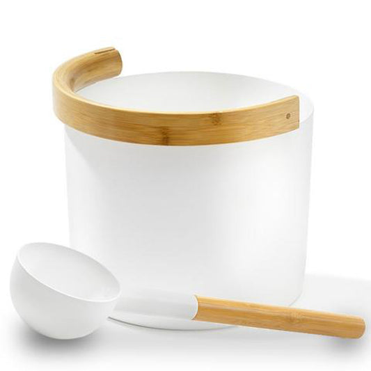 Kolo Sauna White 1 Gallon Water Capacity Bucket With Curved Handle and Bamboo Handle Ladle Set