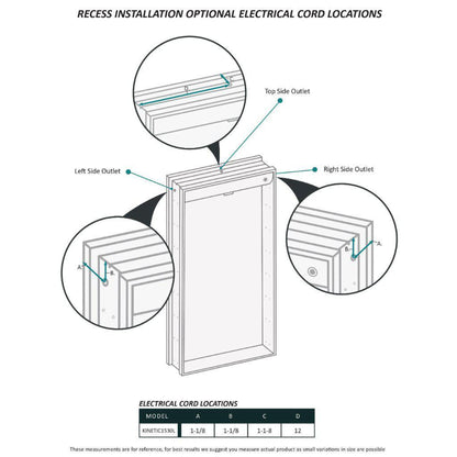 Krugg Reflections Kinetic 15" x 30" 6000K Single Left Opening Rectangular Recessed/Surface-Mount Illuminated Silver Backed LED Medicine Cabinet Mirror With Built-in Defogger, Dimmer and Electrical Outlet