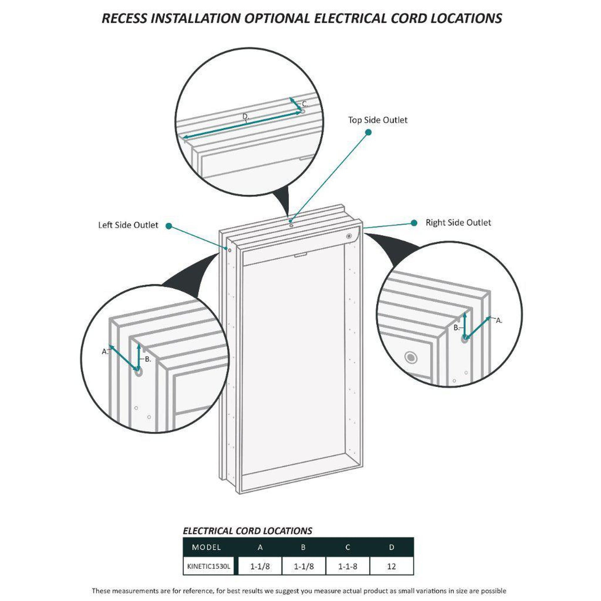 Krugg Reflections Kinetic 15" x 30" 6000K Single Left Opening Rectangular Recessed/Surface-Mount Illuminated Silver Backed LED Medicine Cabinet Mirror With Built-in Defogger, Dimmer and Electrical Outlet