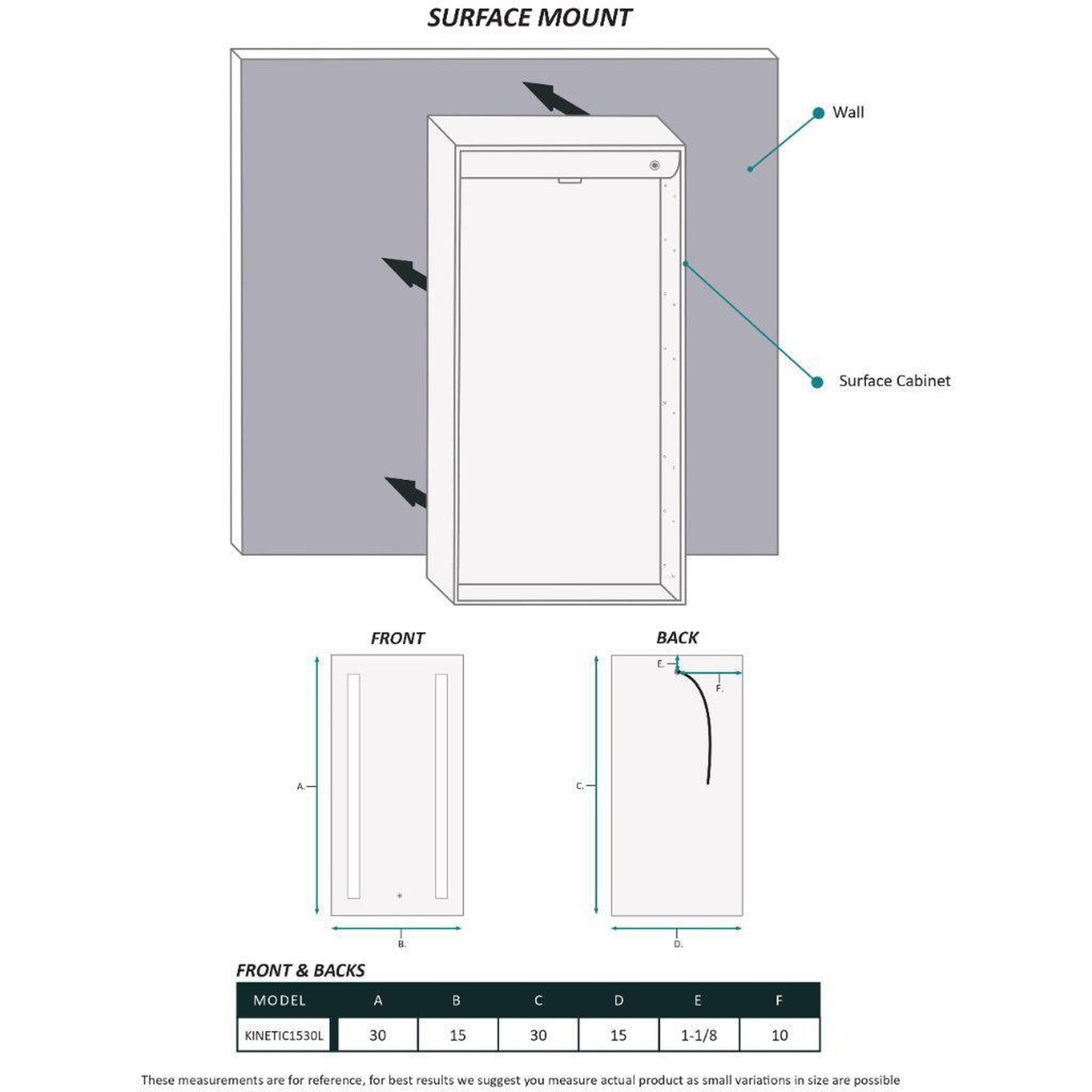 Krugg Reflections Kinetic 15" x 30" 6000K Single Left Opening Rectangular Recessed/Surface-Mount Illuminated Silver Backed LED Medicine Cabinet Mirror With Built-in Defogger, Dimmer and Electrical Outlet