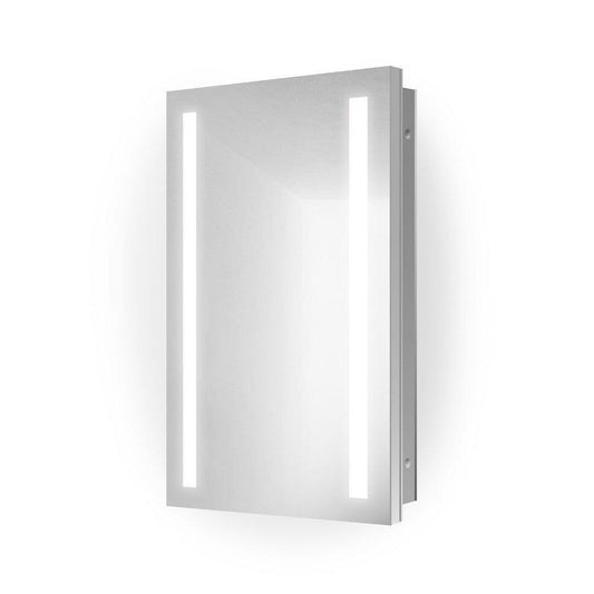 Krugg Reflections Kinetic 15" x 30" 6000K Single Left Opening Rectangular Recessed/Surface-Mount Illuminated Silver Backed LED Medicine Cabinet Mirror With Built-in Defogger, Dimmer and Electrical Outlet