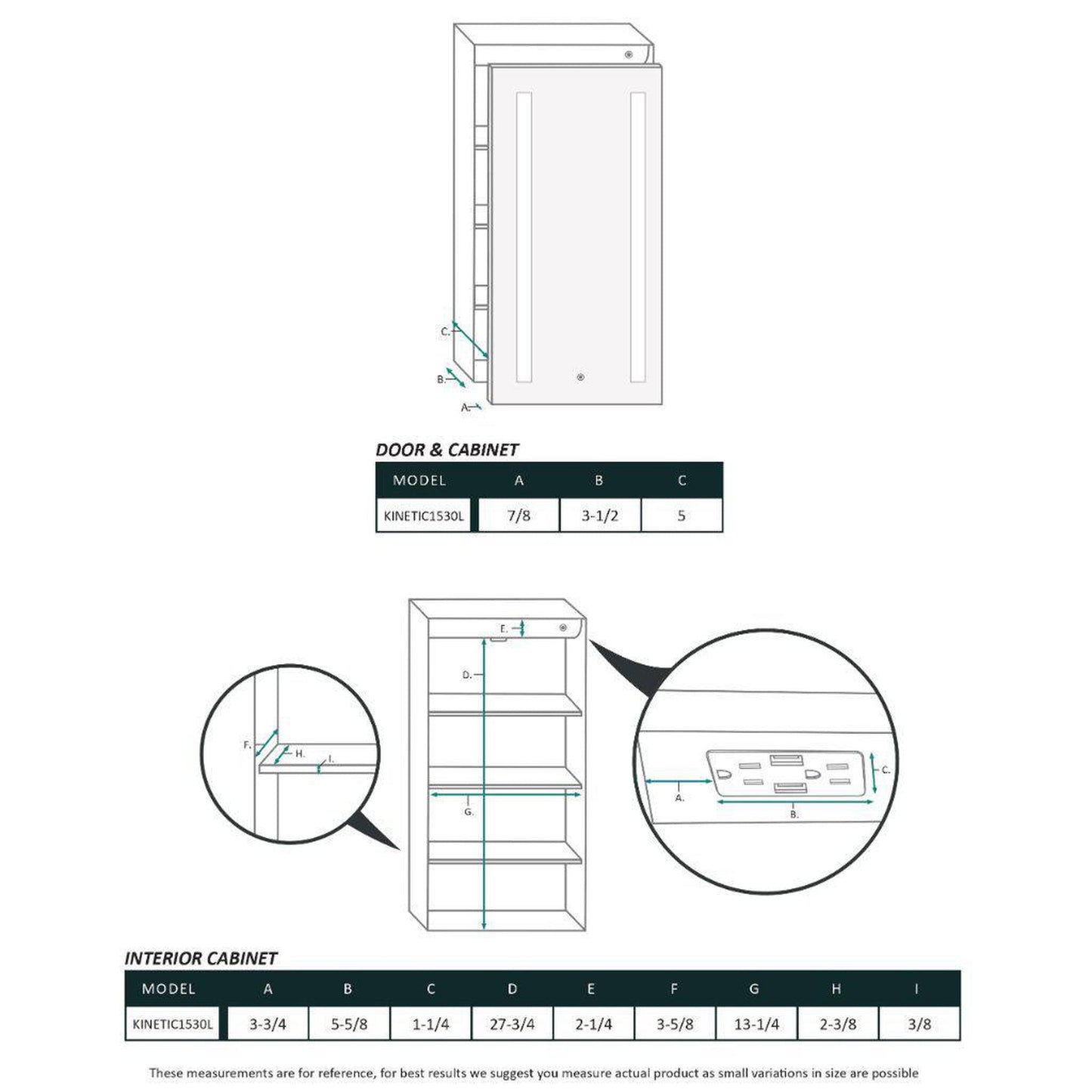 Krugg Reflections Kinetic 15" x 30" 6000K Single Left Opening Rectangular Recessed/Surface-Mount Illuminated Silver Backed LED Medicine Cabinet Mirror With Built-in Defogger, Dimmer and Electrical Outlet