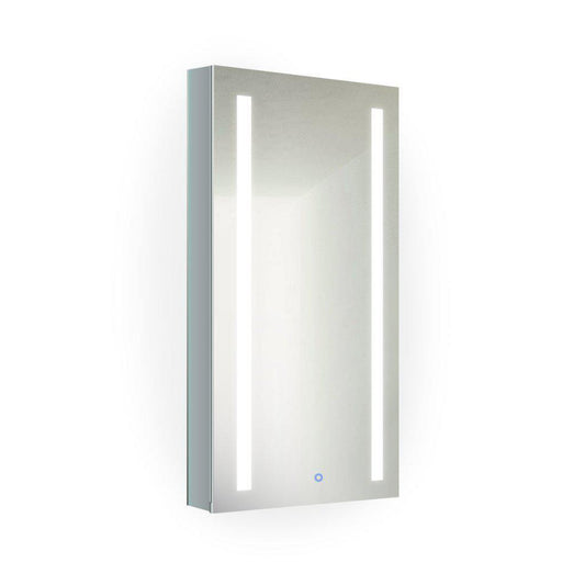Krugg Reflections Kinetic 15" x 30" 6000K Single Right Opening Rectangular Recessed/Surface-Mount Illuminated Silver Backed LED Medicine Cabinet Mirror With Built-in Defogger, Dimmer and Electrical Outlet