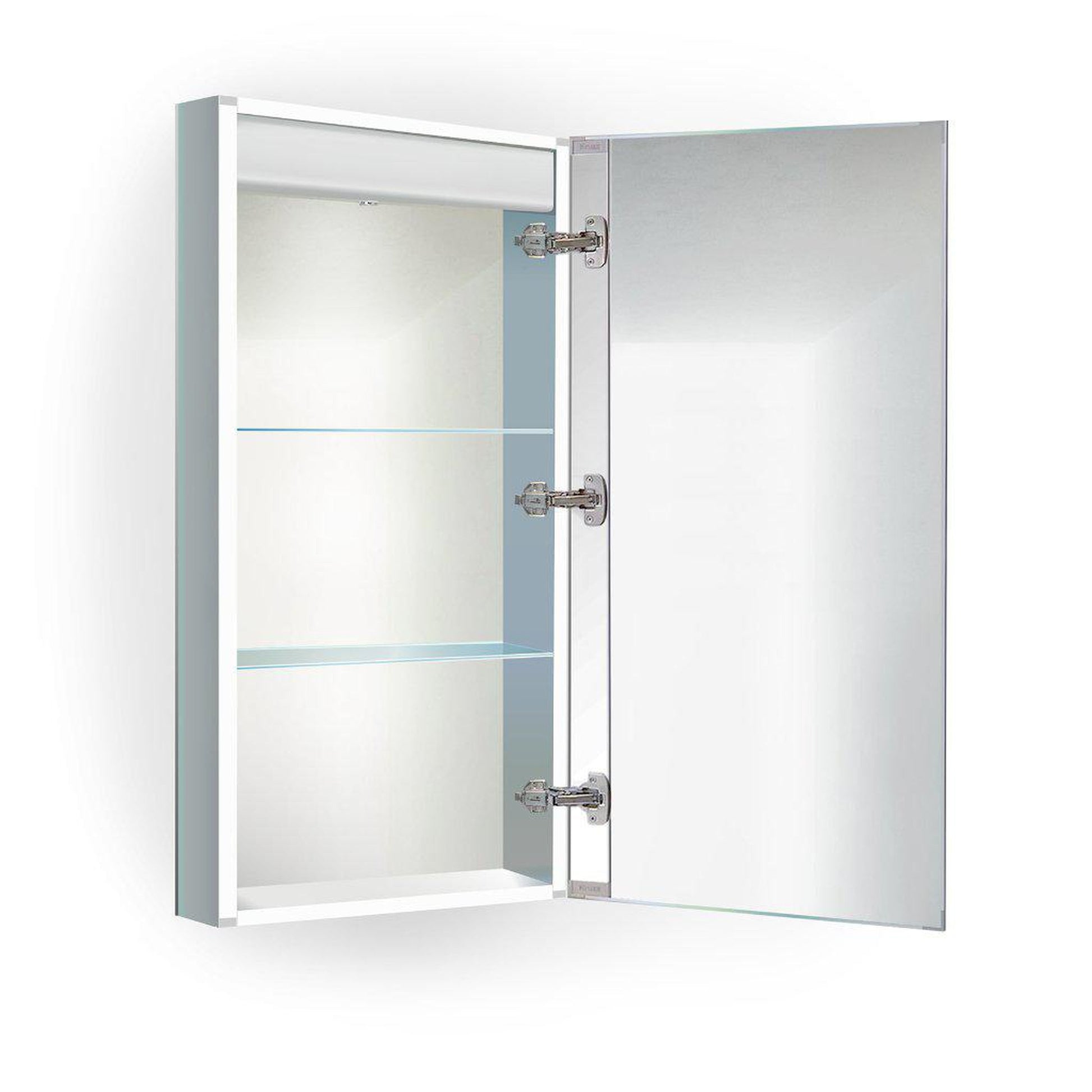 Krugg Reflections Kinetic 15" x 30" 6000K Single Right Opening Rectangular Recessed/Surface-Mount Illuminated Silver Backed LED Medicine Cabinet Mirror With Built-in Defogger, Dimmer and Electrical Outlet