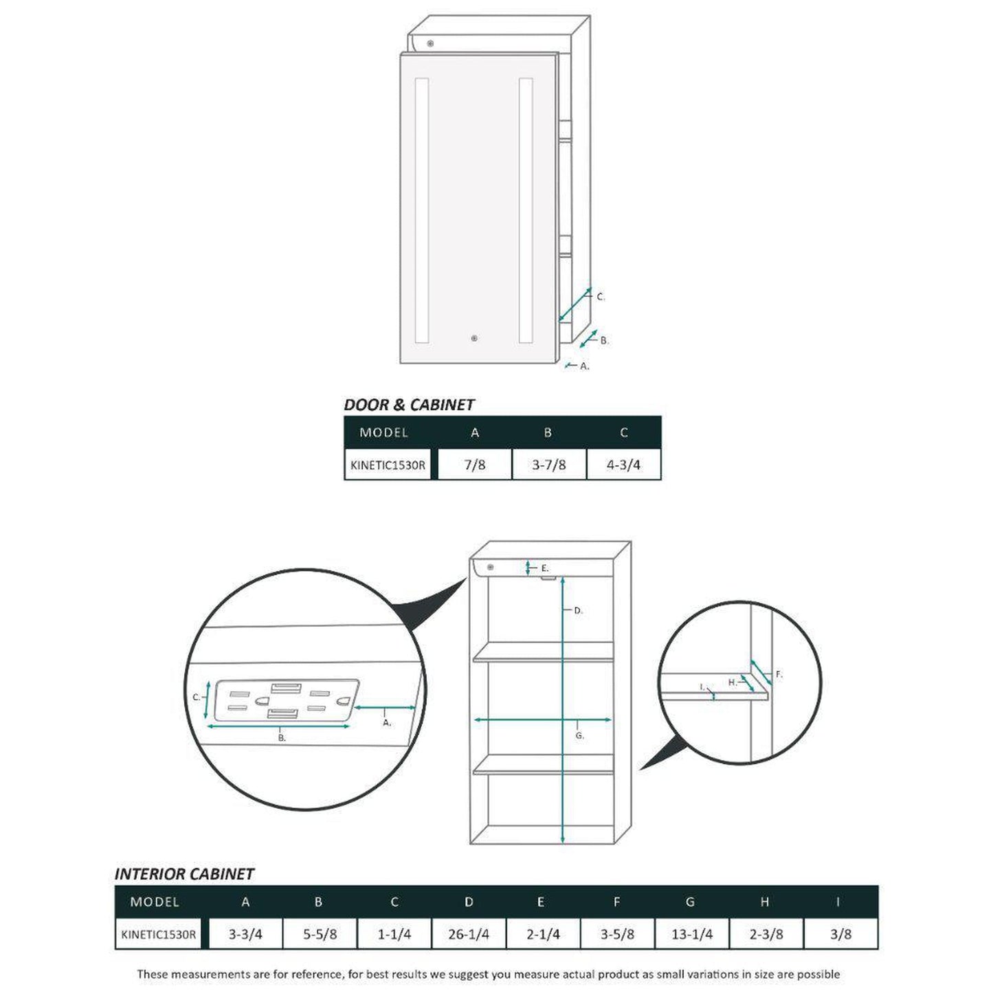 Krugg Reflections Kinetic 15" x 30" 6000K Single Right Opening Rectangular Recessed/Surface-Mount Illuminated Silver Backed LED Medicine Cabinet Mirror With Built-in Defogger, Dimmer and Electrical Outlet