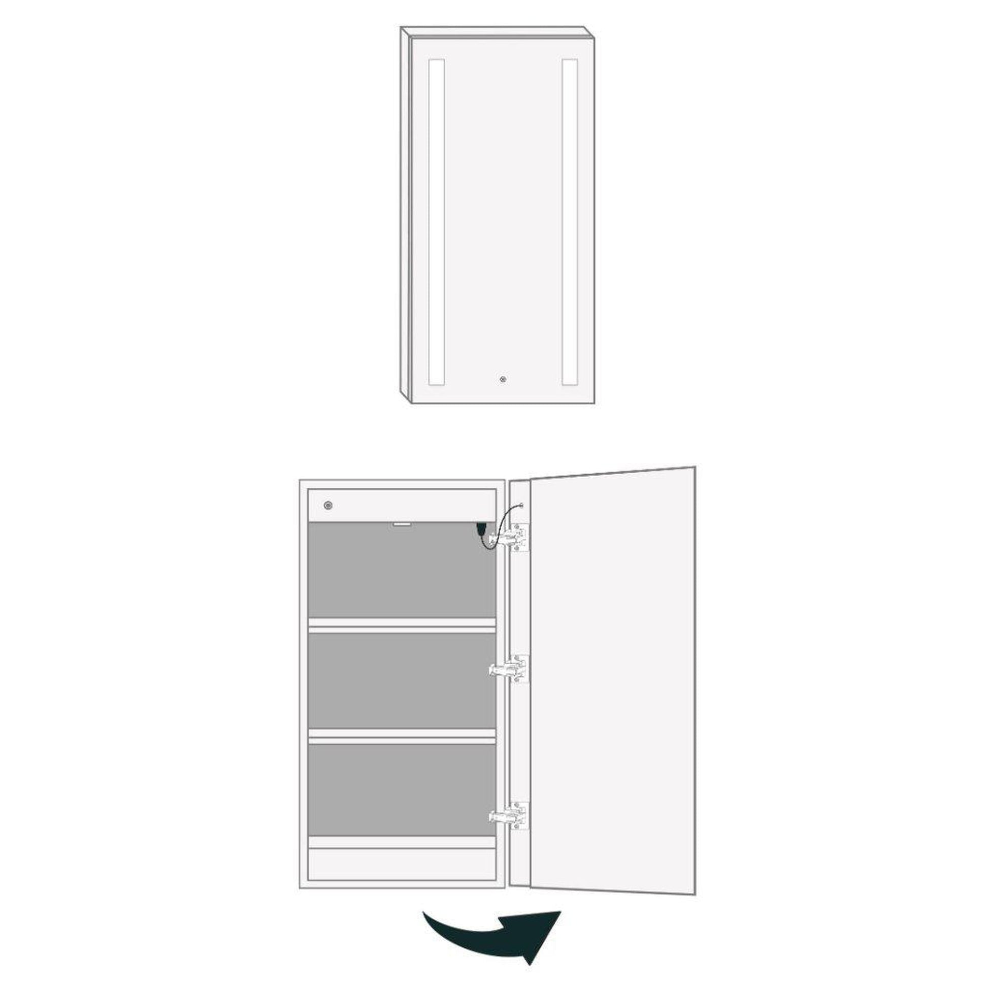 Krugg Reflections Kinetic 15" x 30" 6000K Single Right Opening Rectangular Recessed/Surface-Mount Illuminated Silver Backed LED Medicine Cabinet Mirror With Built-in Defogger, Dimmer and Electrical Outlet