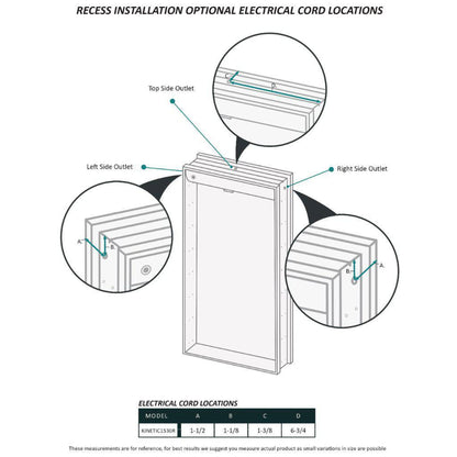 Krugg Reflections Kinetic 15" x 30" 6000K Single Right Opening Rectangular Recessed/Surface-Mount Illuminated Silver Backed LED Medicine Cabinet Mirror With Built-in Defogger, Dimmer and Electrical Outlet