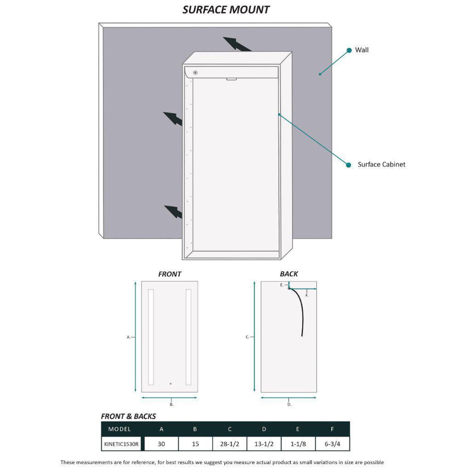 Krugg Reflections Kinetic 15" x 30" 6000K Single Right Opening Rectangular Recessed/Surface-Mount Illuminated Silver Backed LED Medicine Cabinet Mirror With Built-in Defogger, Dimmer and Electrical Outlet