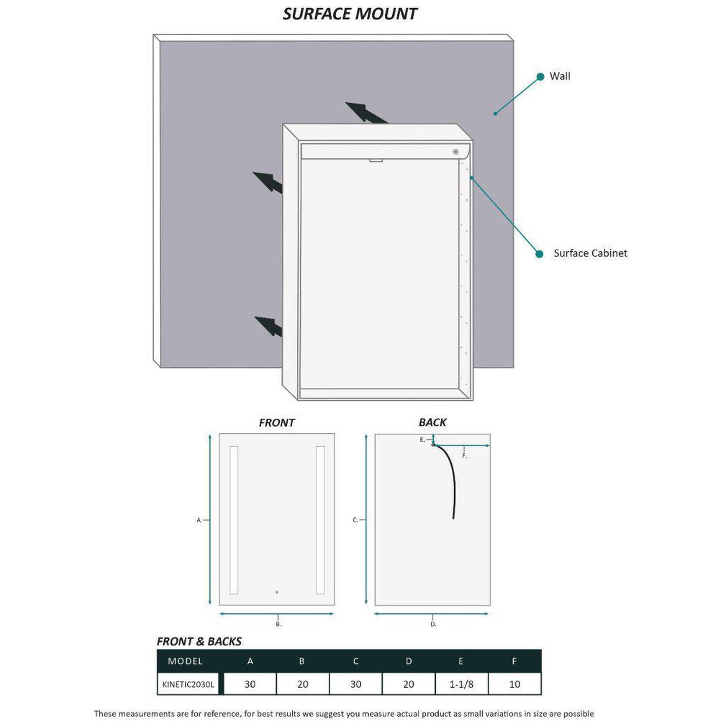 Krugg Reflections Kinetic 20" x 30" 6000K Single Left Opening Rectangular Recessed/Surface-Mount Illuminated Silver Backed LED Medicine Cabinet Mirror With Built-in Defogger, Dimmer and Electrical Outlet