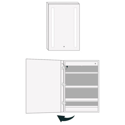 Krugg Reflections Kinetic 20" x 30" 6000K Single Left Opening Rectangular Recessed/Surface-Mount Illuminated Silver Backed LED Medicine Cabinet Mirror With Built-in Defogger, Dimmer and Electrical Outlet