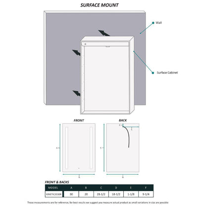 Krugg Reflections Kinetic 20" x 30" 6000K Single Right Opening Rectangular Recessed/Surface-Mount Illuminated Silver Backed LED Medicine Cabinet Mirror With Built-in Defogger, Dimmer and Electrical Outlet