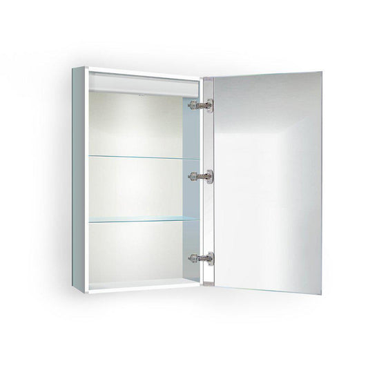 Krugg Reflections Kinetic 20" x 30" 6000K Single Right Opening Rectangular Recessed/Surface-Mount Illuminated Silver Backed LED Medicine Cabinet Mirror With Built-in Defogger, Dimmer and Electrical Outlet