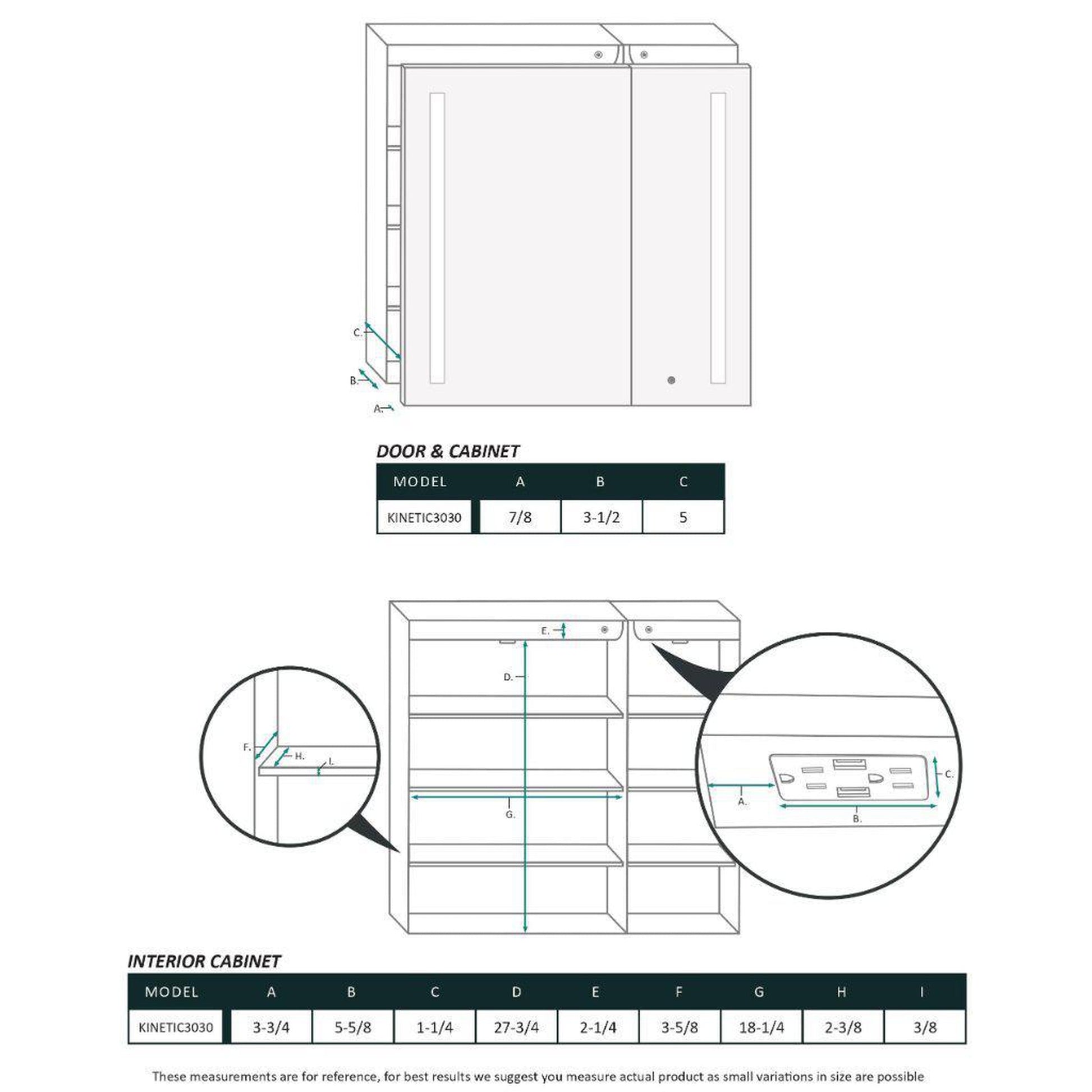 Krugg Reflections Kinetic 30" x 30" 6000K Double Dual Opening Rectangular Recessed/Surface-Mount Illuminated Silver Backed LED Medicine Cabinet Mirror With Built-in Defogger, Dimmer and Electrical Outlet