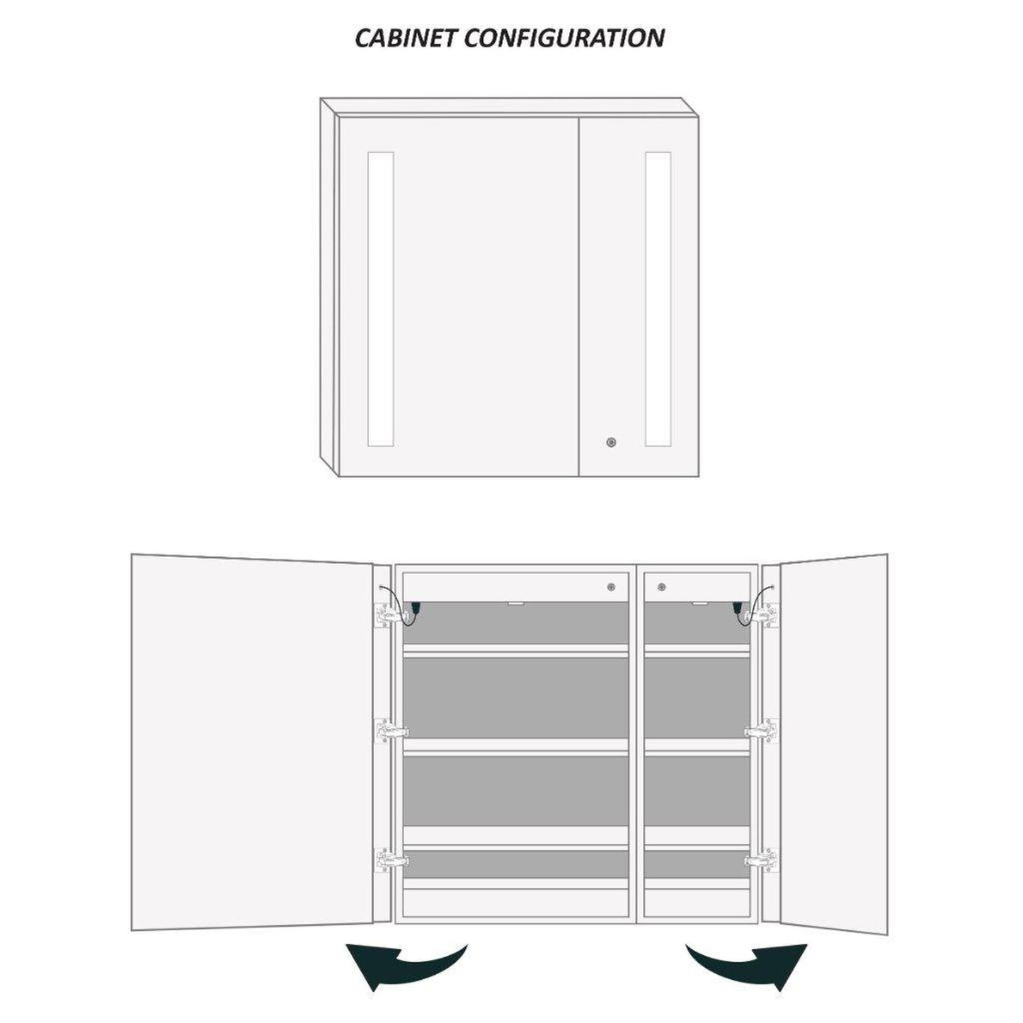 Krugg Reflections Kinetic 30" x 30" 6000K Double Dual Opening Rectangular Recessed/Surface-Mount Illuminated Silver Backed LED Medicine Cabinet Mirror With Built-in Defogger, Dimmer and Electrical Outlet