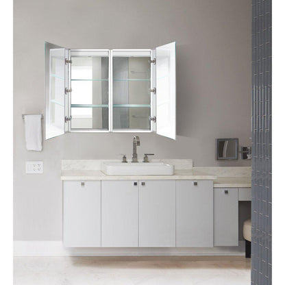 Krugg Reflections Kinetic 30" x 30" 6000K Double Dual Opening Rectangular Recessed/Surface-Mount Illuminated Silver Backed LED Medicine Cabinet Mirror With Built-in Defogger, Dimmer and Electrical Outlet