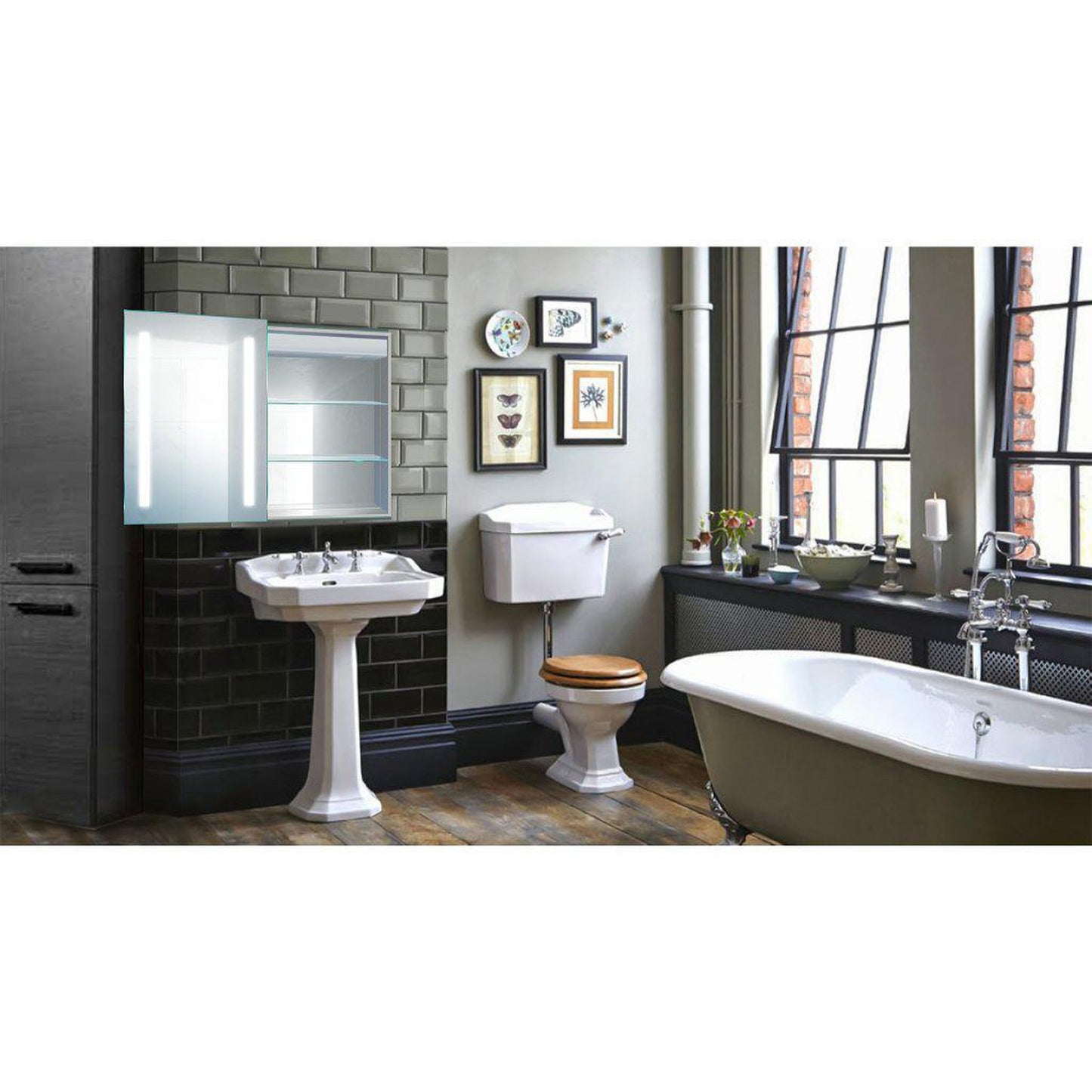 Krugg Reflections Rolls 20" x 30" Single Left Opening Rectangular Recessed/Surface-Mount Illuminated Silver Backed LED Medicine Cabinet Mirror With Built-in Defogger, Dimmer and Electrical Outlet
