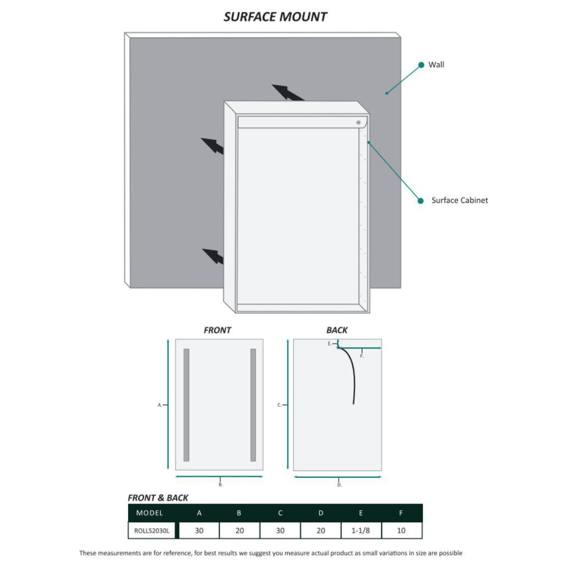 Krugg Reflections Rolls 20" x 30" Single Left Opening Rectangular Recessed/Surface-Mount Illuminated Silver Backed LED Medicine Cabinet Mirror With Built-in Defogger, Dimmer and Electrical Outlet
