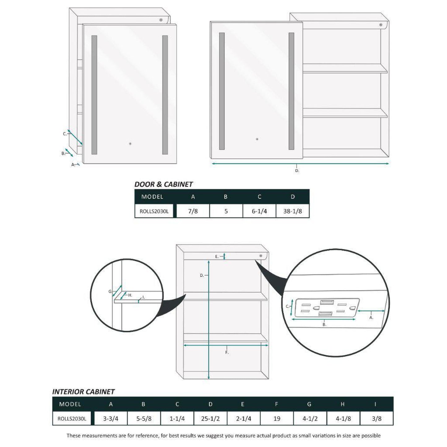 Krugg Reflections Rolls 20" x 30" Single Left Opening Rectangular Recessed/Surface-Mount Illuminated Silver Backed LED Medicine Cabinet Mirror With Built-in Defogger, Dimmer and Electrical Outlet