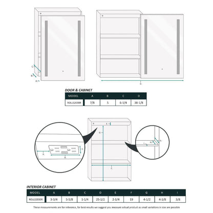 Krugg Reflections Rolls 20" x 30" Single Right Opening Rectangular Recessed/Surface-Mount Illuminated Silver Backed LED Medicine Cabinet Mirror With Built-in Defogger, Dimmer and Electrical Outlet