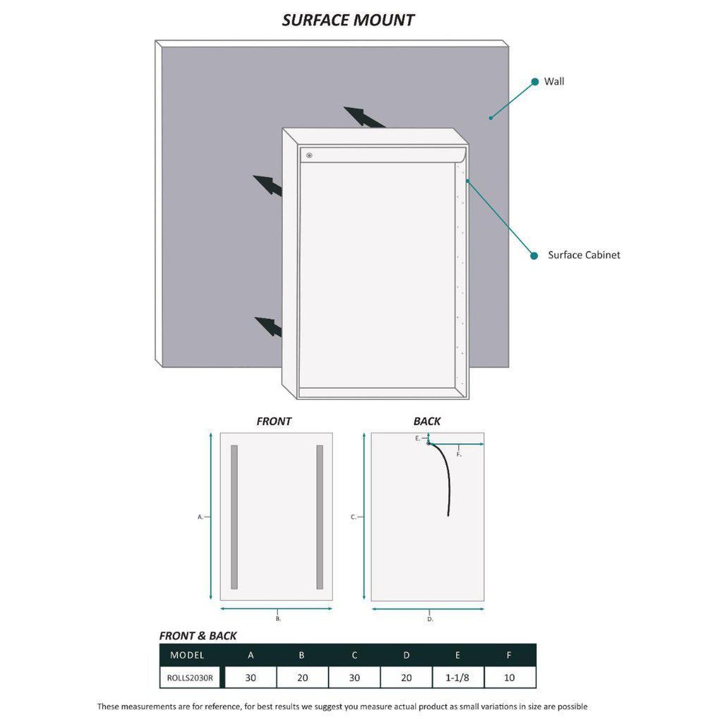 Krugg Reflections Rolls 20" x 30" Single Right Opening Rectangular Recessed/Surface-Mount Illuminated Silver Backed LED Medicine Cabinet Mirror With Built-in Defogger, Dimmer and Electrical Outlet