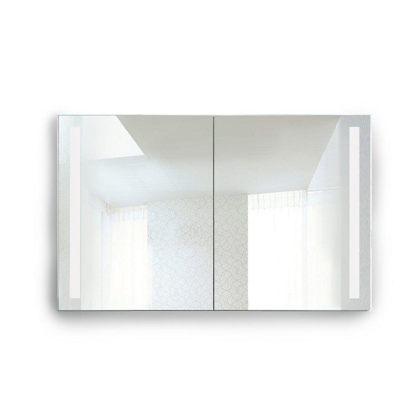 Krugg Reflections Rolls 48" x 30" Double Dual Opening Rectangular Recessed/Surface-Mount Illuminated Silver Backed LED Medicine Cabinet Mirror With Built-in Defogger, Dimmer and Electrical Outlet
