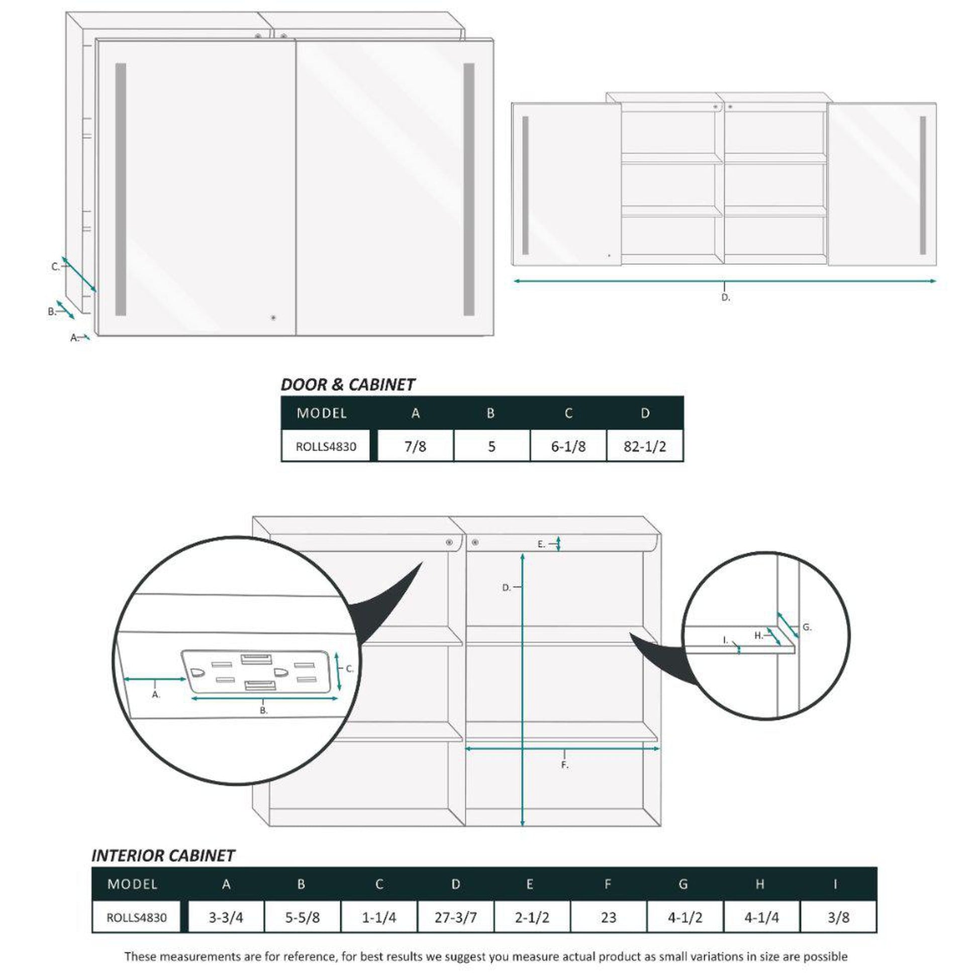 Krugg Reflections Rolls 48" x 30" Double Dual Opening Rectangular Recessed/Surface-Mount Illuminated Silver Backed LED Medicine Cabinet Mirror With Built-in Defogger, Dimmer and Electrical Outlet