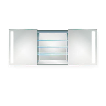 Krugg Reflections Rolls 48" x 30" Double Dual Opening Rectangular Recessed/Surface-Mount Illuminated Silver Backed LED Medicine Cabinet Mirror With Built-in Defogger, Dimmer and Electrical Outlet