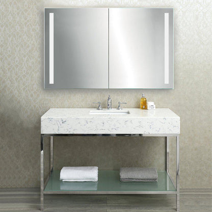 Krugg Reflections Rolls 48" x 30" Double Dual Opening Rectangular Recessed/Surface-Mount Illuminated Silver Backed LED Medicine Cabinet Mirror With Built-in Defogger, Dimmer and Electrical Outlet