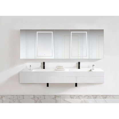 Krugg Reflections Svange 102" x 36" 5000K Double Penta-View Left-Left-Right-Right-Right Opening Recessed/Surface-Mount Illuminated Silver Backed LED Medicine Cabinet Mirror With Built-in Defogger, Dimmer and Electrical Outlet