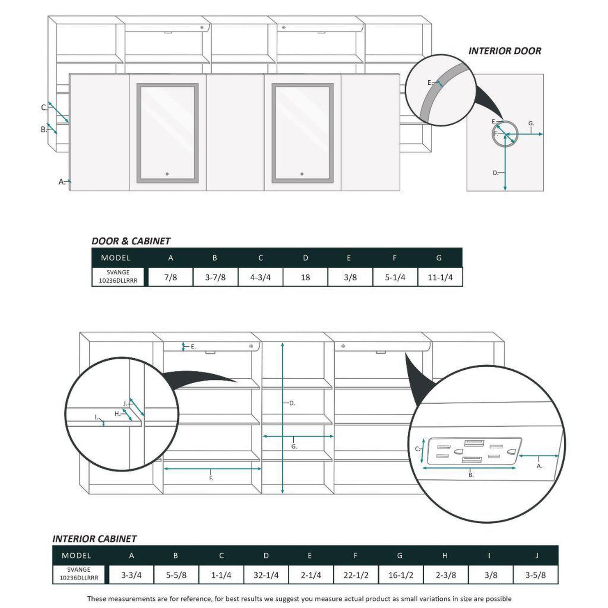 Krugg Reflections Svange 102" x 36" 5000K Double Penta-View Left-Left-Right-Right-Right Opening Recessed/Surface-Mount Illuminated Silver Backed LED Medicine Cabinet Mirror With Built-in Defogger, Dimmer and Electrical Outlet