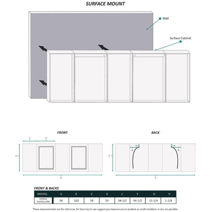 Krugg Reflections Svange 102" x 36" 5000K Double Penta-View Left-Left-Right-Right-Right Opening Recessed/Surface-Mount Illuminated Silver Backed LED Medicine Cabinet Mirror With Built-in Defogger, Dimmer and Electrical Outlet